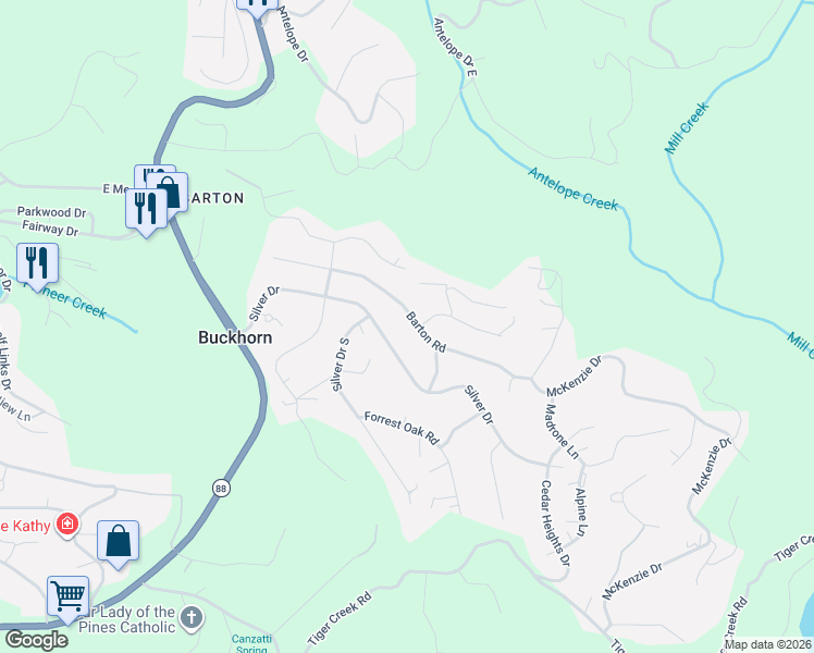 map of restaurants, bars, coffee shops, grocery stores, and more near 27166 Barton Road in Pioneer