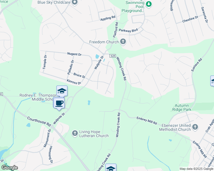 map of restaurants, bars, coffee shops, grocery stores, and more near 14 Mount Ararat Lane in Stafford