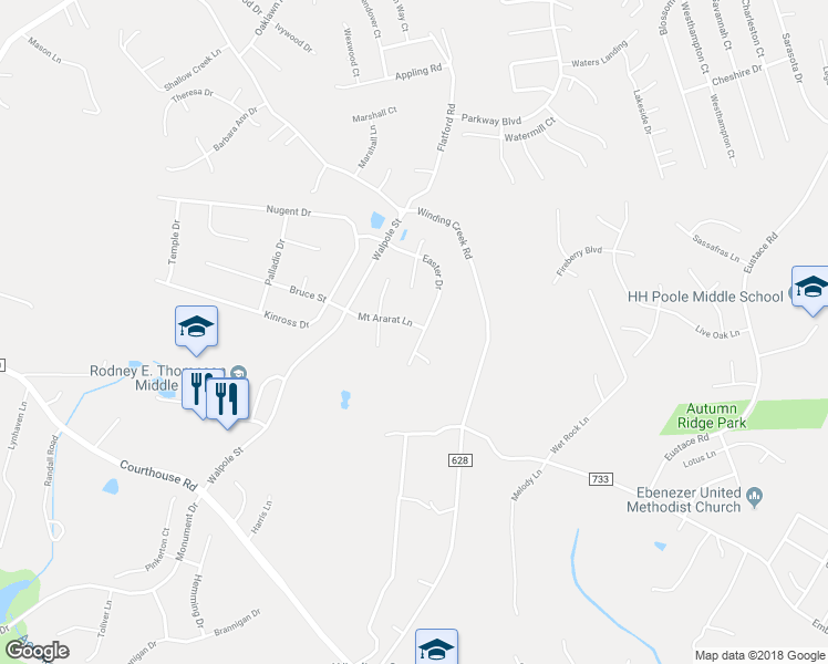 map of restaurants, bars, coffee shops, grocery stores, and more near 14 Mount Ararat Lane in Stafford
