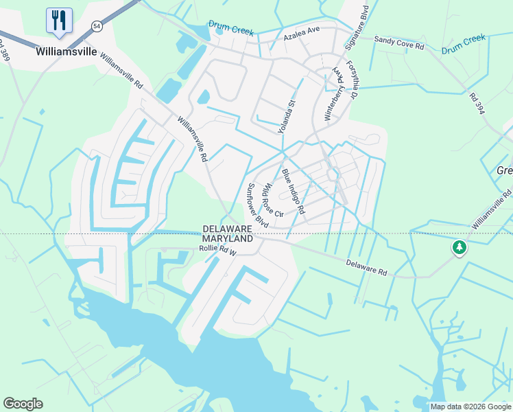 map of restaurants, bars, coffee shops, grocery stores, and more near 36301 Sunflower Boulevard in Selbyville