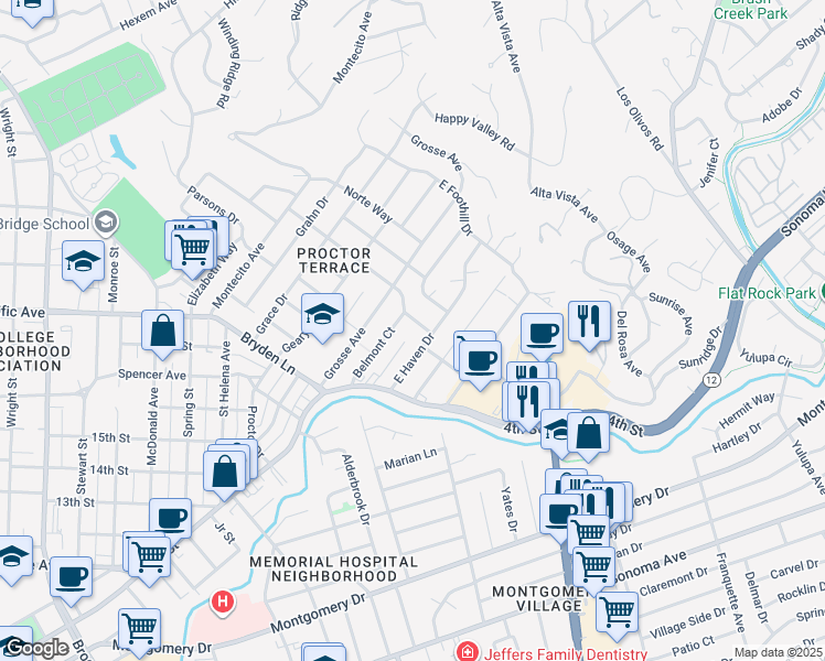 map of restaurants, bars, coffee shops, grocery stores, and more near 2030 Augustan Avenue in Santa Rosa