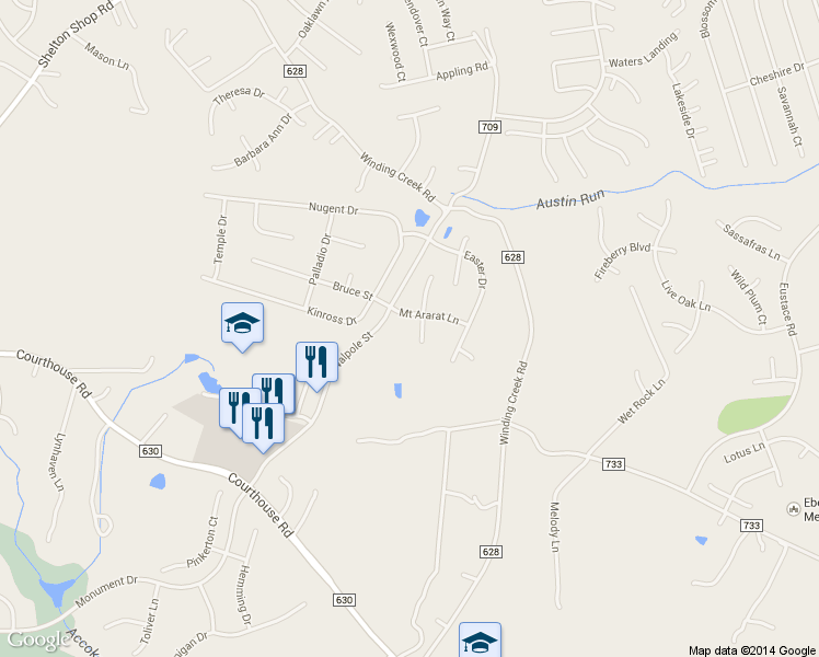 map of restaurants, bars, coffee shops, grocery stores, and more near 4 Eternity Court in Stafford