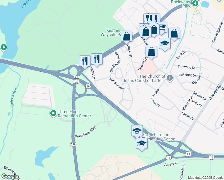 map of restaurants, bars, coffee shops, grocery stores, and more near 516 Cromwell Court in Culpeper