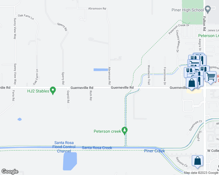 map of restaurants, bars, coffee shops, grocery stores, and more near Guerneville Rd & Abramson Rd in Santa Rosa