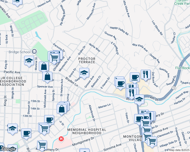 map of restaurants, bars, coffee shops, grocery stores, and more near 1962 Grosse Avenue in Santa Rosa