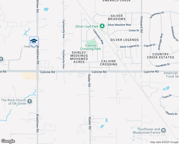 map of restaurants, bars, coffee shops, grocery stores, and more near Calvine Rd & Bader Rd in Elk Grove