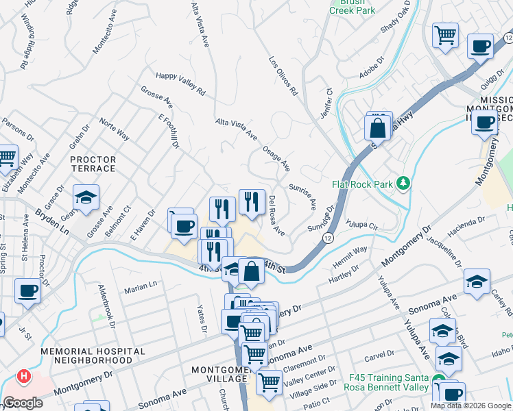 map of restaurants, bars, coffee shops, grocery stores, and more near 147 Alice Street in Santa Rosa