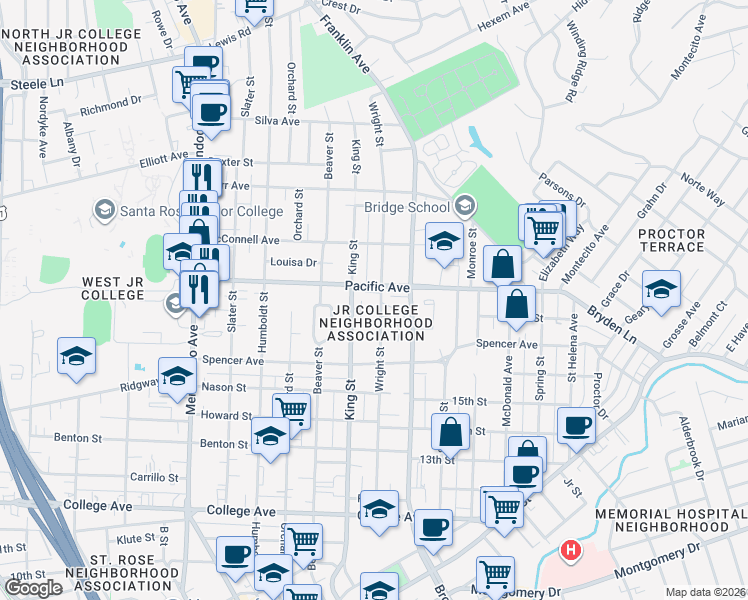 map of restaurants, bars, coffee shops, grocery stores, and more near in Santa Rosa