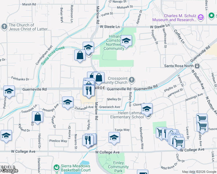 map of restaurants, bars, coffee shops, grocery stores, and more near 2010 Ravello Way in Santa Rosa