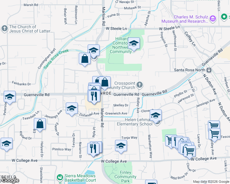 map of restaurants, bars, coffee shops, grocery stores, and more near 2010 Ravello Way in Santa Rosa