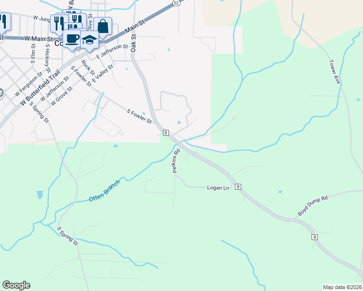 map of restaurants, bars, coffee shops, grocery stores, and more near State Highway B in Cole Camp