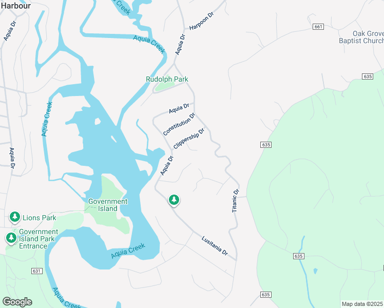 map of restaurants, bars, coffee shops, grocery stores, and more near 307 Clippership Cove in Stafford