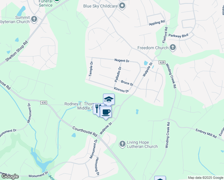 map of restaurants, bars, coffee shops, grocery stores, and more near 58 Kinross Drive in Stafford