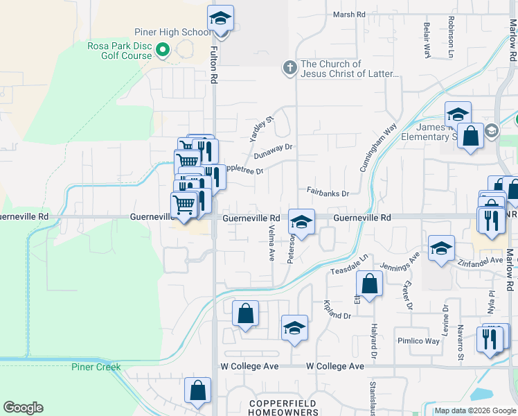 map of restaurants, bars, coffee shops, grocery stores, and more near 1516 Pinebrook Place in Santa Rosa