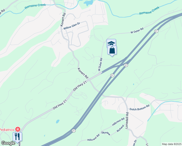 map of restaurants, bars, coffee shops, grocery stores, and more near 2736 Konert Road in Arnold