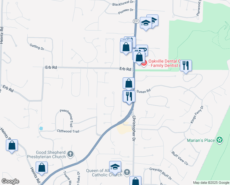map of restaurants, bars, coffee shops, grocery stores, and more near in St. Louis