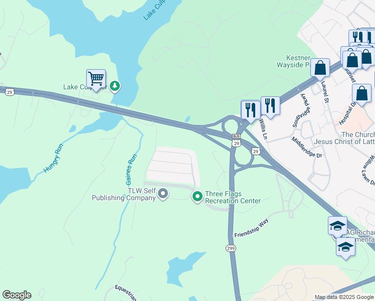 map of restaurants, bars, coffee shops, grocery stores, and more near 12025 Live Oak Drive in Culpeper