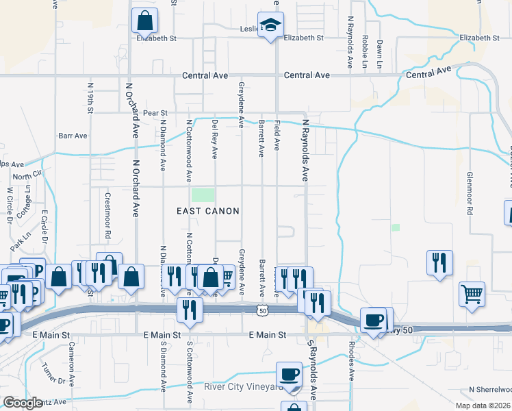 map of restaurants, bars, coffee shops, grocery stores, and more near 417 Barrett Avenue in Cañon City