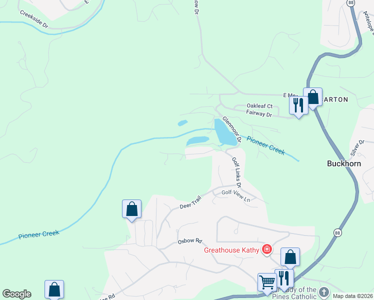 map of restaurants, bars, coffee shops, grocery stores, and more near 26090 Golf Links Drive in Pioneer