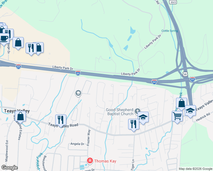 map of restaurants, bars, coffee shops, grocery stores, and more near in Teays Valley