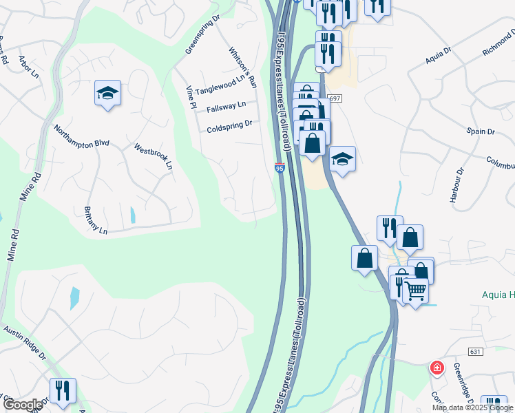 map of restaurants, bars, coffee shops, grocery stores, and more near 2 Ryan Way in Stafford