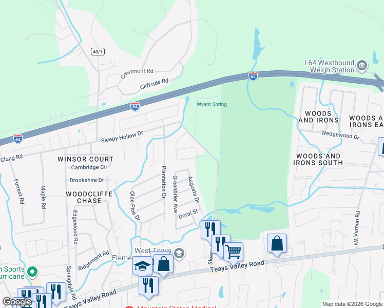 map of restaurants, bars, coffee shops, grocery stores, and more near 74 Steve Circle in Hurricane