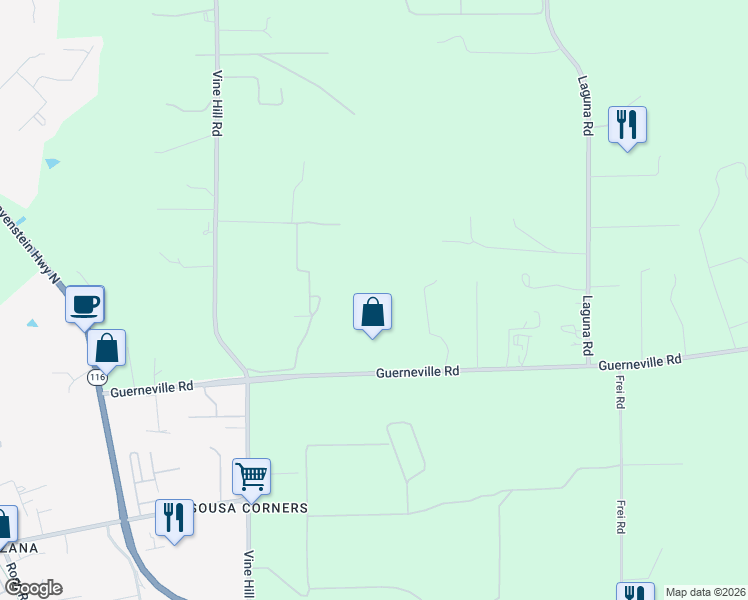 map of restaurants, bars, coffee shops, grocery stores, and more near 6210 Guerneville Road in Sebastopol