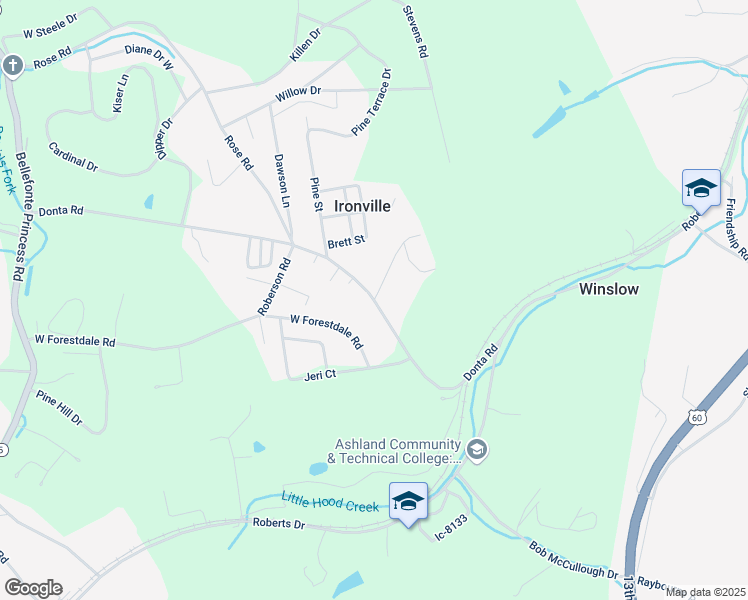 map of restaurants, bars, coffee shops, grocery stores, and more near 1413 Donta Road in Ashland