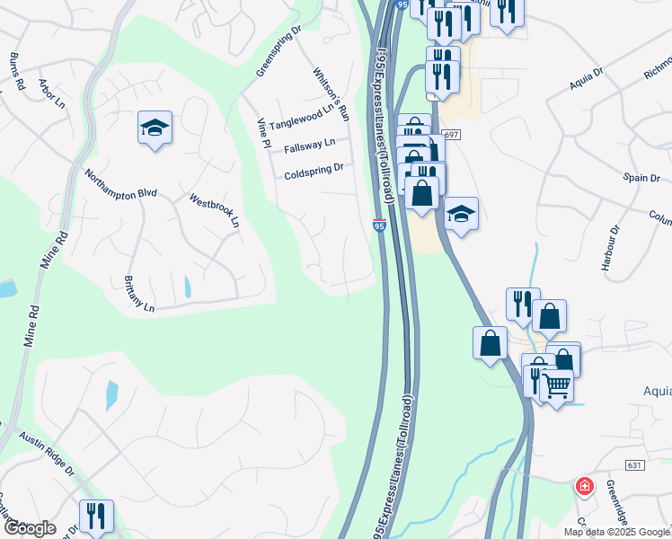 map of restaurants, bars, coffee shops, grocery stores, and more near 3 Ryan Way in Stafford