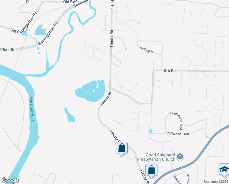 map of restaurants, bars, coffee shops, grocery stores, and more near 2948 Erb Road in St. Louis