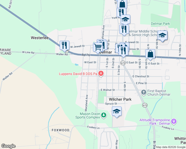 map of restaurants, bars, coffee shops, grocery stores, and more near 6 West Elizabeth Street in Delmar