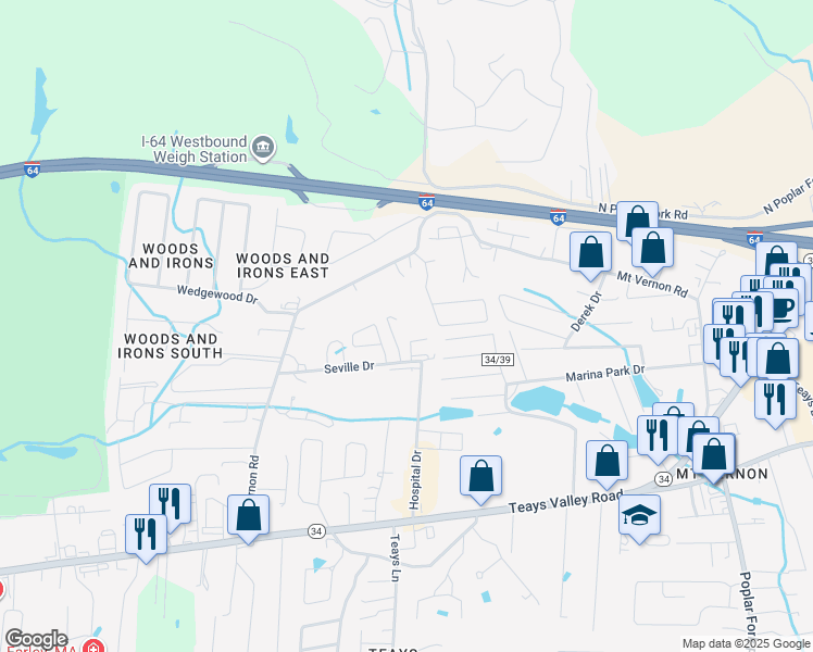 map of restaurants, bars, coffee shops, grocery stores, and more near 676 Mount Vernon Road in Hurricane
