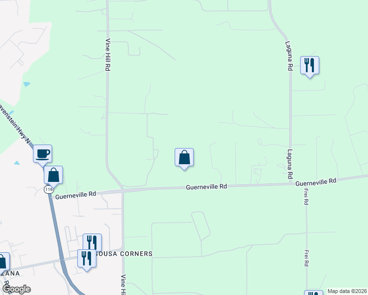 map of restaurants, bars, coffee shops, grocery stores, and more near 6210 Guerneville Road in Sebastopol