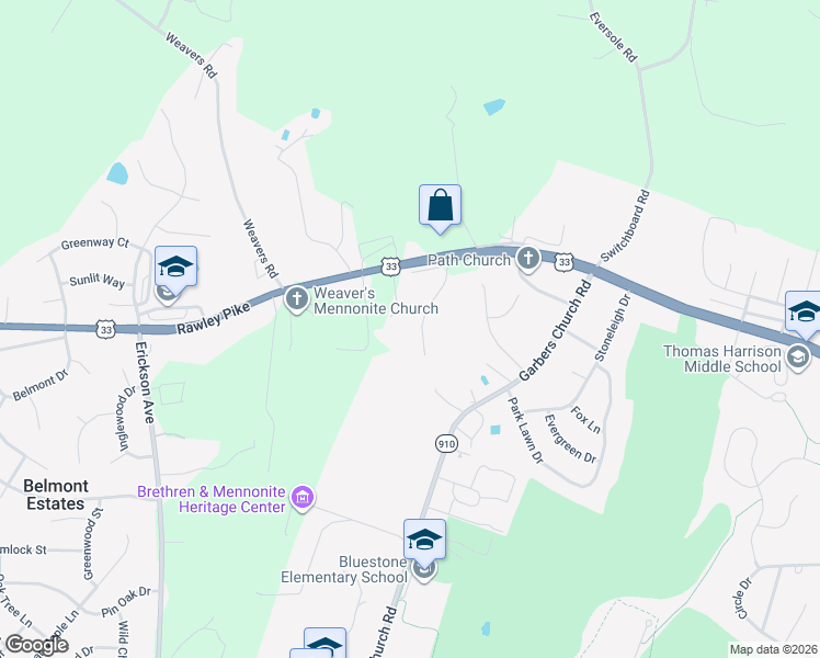 map of restaurants, bars, coffee shops, grocery stores, and more near 115-165 Rorrer Circle in Harrisonburg