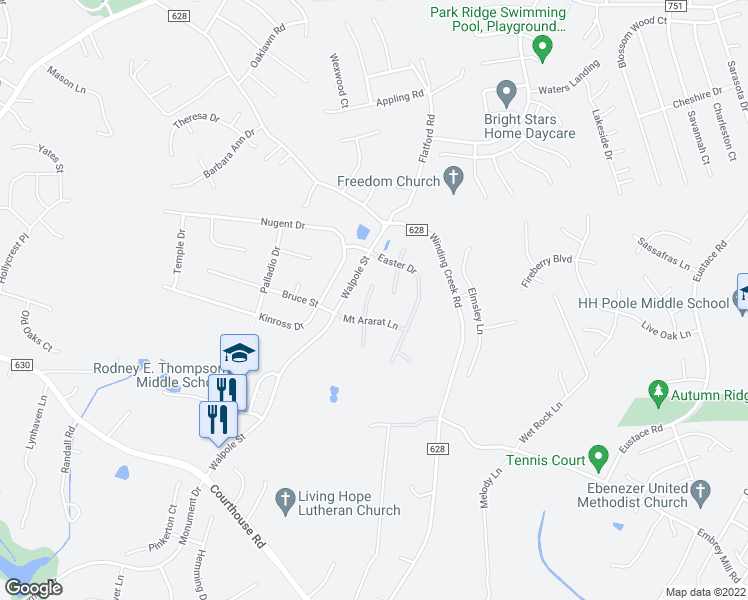 map of restaurants, bars, coffee shops, grocery stores, and more near 6 Noahs Court in Stafford