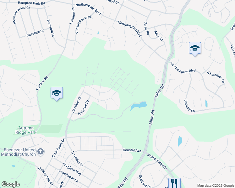 map of restaurants, bars, coffee shops, grocery stores, and more near 241 Smokebush Drive in Stafford