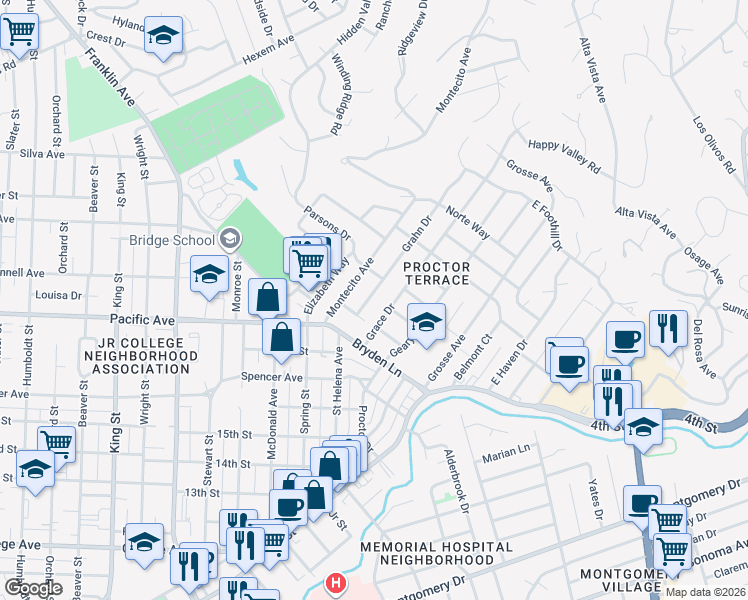 map of restaurants, bars, coffee shops, grocery stores, and more near 2028 Grahn Drive in Santa Rosa