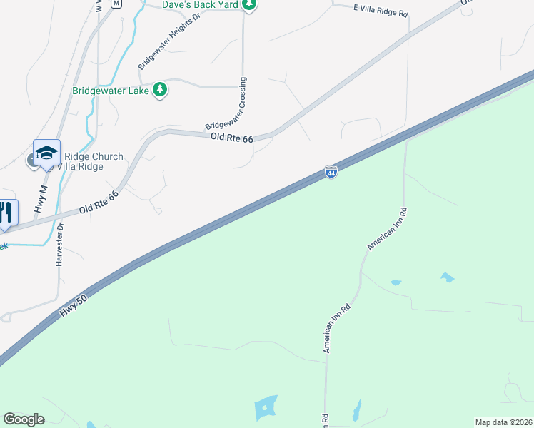 map of restaurants, bars, coffee shops, grocery stores, and more near U.S. 50 in Villa Ridge