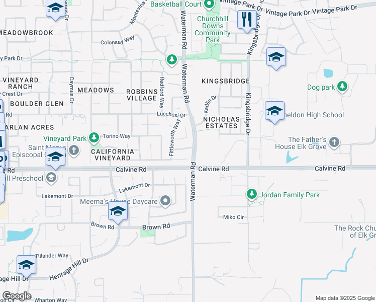 map of restaurants, bars, coffee shops, grocery stores, and more near 9294 Tamerton Way in Sacramento