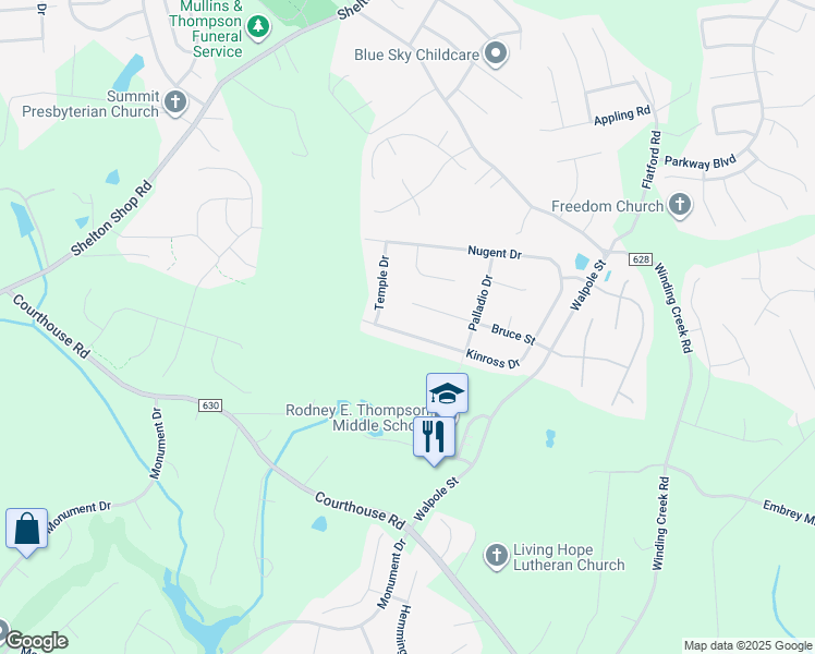 map of restaurants, bars, coffee shops, grocery stores, and more near 58 Kinross Drive in Stafford