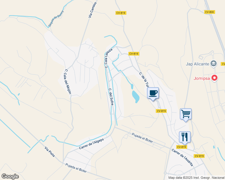 map of restaurants, bars, coffee shops, grocery stores, and more near 24 Calle del Sofre in Mutxamel