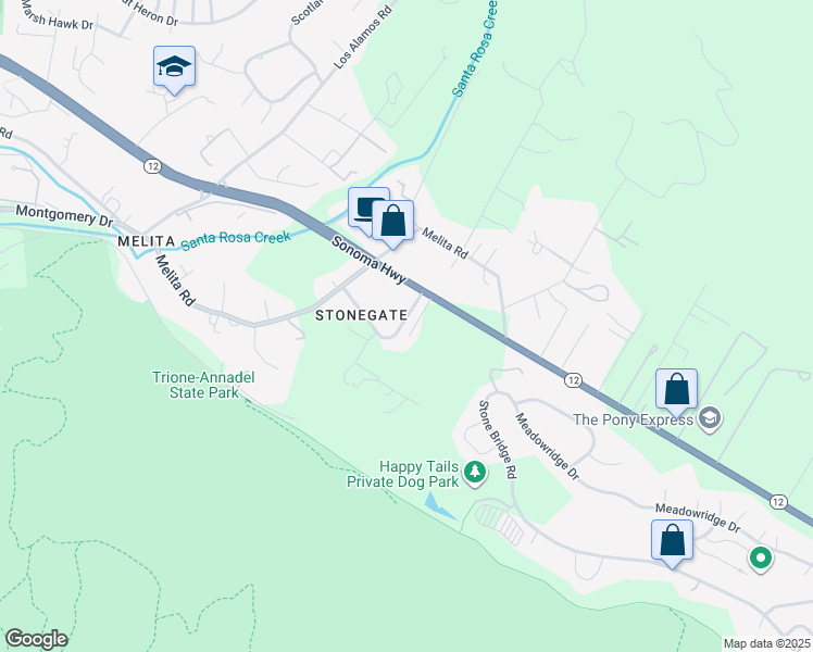 map of restaurants, bars, coffee shops, grocery stores, and more near 208 Brand Road in Santa Rosa