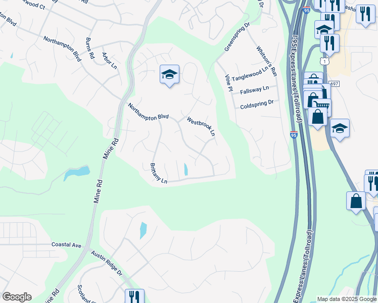 map of restaurants, bars, coffee shops, grocery stores, and more near 132 Northampton Boulevard in Stafford
