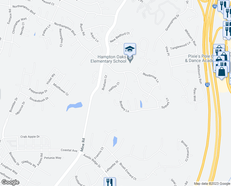 map of restaurants, bars, coffee shops, grocery stores, and more near 5 Dartmouth Avenue in Stafford