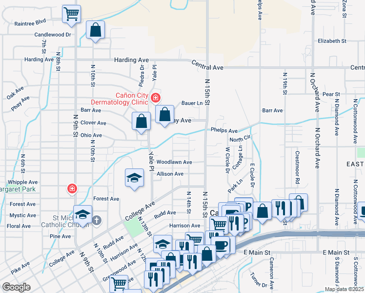 map of restaurants, bars, coffee shops, grocery stores, and more near 1377 Fairview Avenue in Cañon City