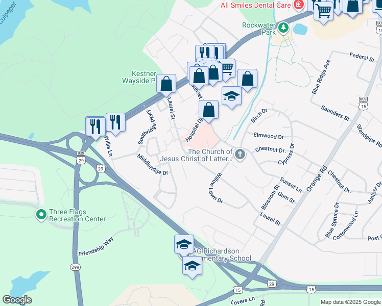 map of restaurants, bars, coffee shops, grocery stores, and more near 520 Laurel Street in Culpeper