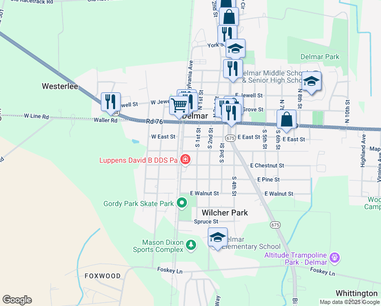 map of restaurants, bars, coffee shops, grocery stores, and more near 4 East Elizabeth Street in Delmar