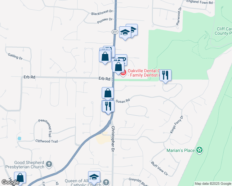 map of restaurants, bars, coffee shops, grocery stores, and more near 2484 Boardwalk Place in St. Louis