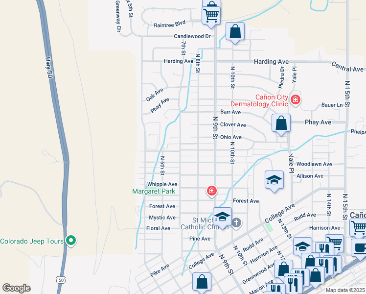 map of restaurants, bars, coffee shops, grocery stores, and more near 705 Fairview Avenue in Cañon City