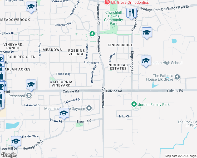 map of restaurants, bars, coffee shops, grocery stores, and more near 9279 Tamerton Way in Sacramento